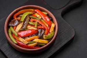 Delicious vegetables steamed peppers, asparagus beans and potatoes photo