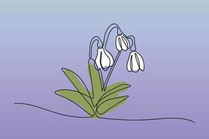 vector ilustración continuo uno línea de blanco campanilla de febrero. primavera tarjeta con campanilla de febrero. primavera flor