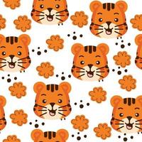 Cute tiger with dots seamless pattern background vector