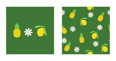 set pineapple and lemon seamless pattern vector