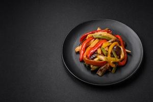 Delicious vegetables steamed peppers, asparagus beans and potatoes photo