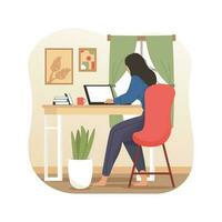 Woman work and study at home vector