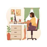 People work and study at home. Freelancer character working on laptop or computer at home with comfortable workplace vector