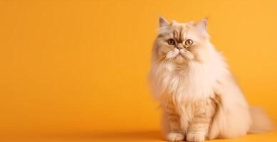white persian cat portrait bright yellow gradient background. with copy space. photo