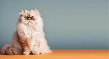 white persian cat portrait gray and orange background. with copy space. photo