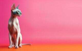 Sphynx cat portrait. Isolated on a pink background. with copy space. generate ai photo