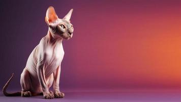 Sphynx cat portrait. Isolated on purple background. with copy space. generate ai photo