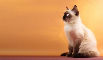 balinese cat portrait. orange background. with copy space. generate ai photo