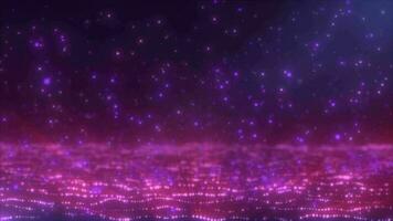 abstrakt bakgrund av lila lysande faller partiklar och rör på sig magisk energi vågor, video 4k, 60 fps