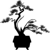 Vector silhouette of bonsai on white background