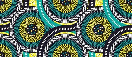 African ethnic traditional blue pattern. seamless beautiful Kitenge, chitenge, Ankara style. fashion design in colorful. Geometric circle motif. Curvy wave Ankara prints, African wax prints vector