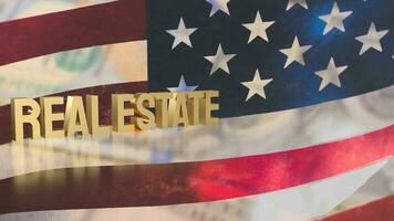 The gold text real estate on Usa flag for business concept 3d rendering photo