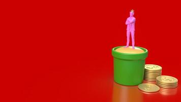 pink figure business man and coins 3d rendering photo