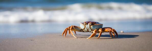 Crab sea marine on tropical sea and sandy beach blue sky background. photo