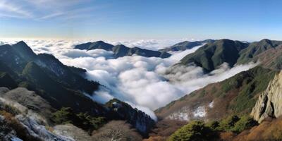 mar de nubes con azul cielo antecedentes. generativo ai foto