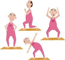 Grandpa in pink jumpsuit doing yoga vector