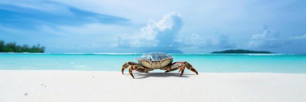 Crab sea marine on tropical sea and sandy beach blue sky background. photo