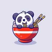 Cute Panda Eating Noodle Cartoon Vector Icon Illustration.  Animal Food Icon Concept Isolated Premium Vector. Flat  Cartoon Style