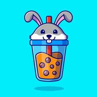 Cute Rabbit Boba Milk Tea Cartoon Vector Icon Illustration.  Animal Drink Icon Concept Isolated Premium Vector. Flat  Cartoon Style