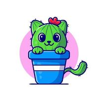 Cute Cat Cactus Cartoon Vector Icon Illustration. Animal  Nature Icon Concept Isolated Premium Vector. Flat Cartoon  Style