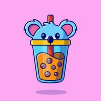 Cute Koala Boba Milk Tea Cup Cartoon Vector Icon  Illustration. Animal Drink Icon Concept Isolated Premium  Vector. Flat Cartoon Style