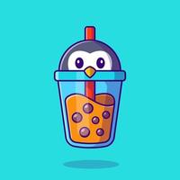 Cute Penguin Milk Tea Boba Cartoon Vector Icon Illustration.  Animal Drink Icon Concept Isolated Premium Vector. Flat  Cartoon Style