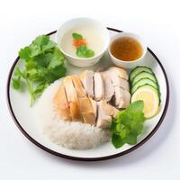 pollo con arroz en blanco antecedentes. ai generativo foto