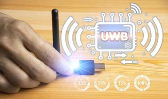 Ultra-wideband UWB is a short-range radio communication technology on bandwidths of 500MHz or greater and at very high frequencies. Overall, it works similarly to Bluetooth and Wi-Fi. photo