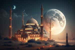 Mosque islamic ramadan moon background dark cinematic background photo