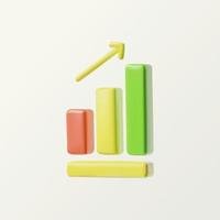 Growing bars graphic with rising arrow. 3D vector icon