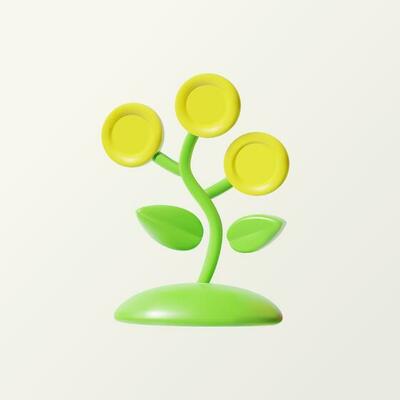 Money tree plant with coin, 3D vector icon.