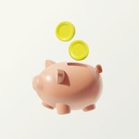 3D piggy bank with coin isolated on white background. vector