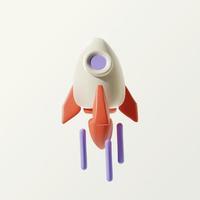 3D cartoon vector spaceship rocket icon. Startup, space, business concept.