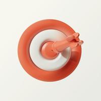 3D target icon in the center of which the arrow hit. Vector illustration in cartoon minimalistic style isolated on white background.