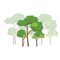 Green trees flat vector illustration. Beautiful green leaves isolated on white