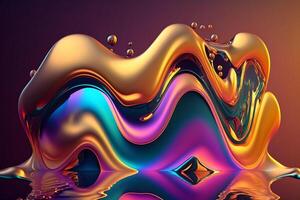 Iridescent holographic colorful undulatory liquid fluid abstract object. photo