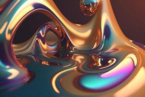 Holographic golden liquid fluid abstract background. photo