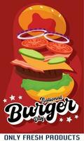 Isolated cartoonish hamburger Colored burger day template Vector illustration