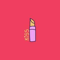 Minimalistic doodle vector hand drawn illustration. Lipstick and lettering with word kiss