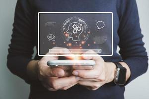 AI technology, Artificial Intelligence, Chatbot Chat and talk with AI, Using for search and find data by command prompt, robot learning machine create or generate picture or article auto photo