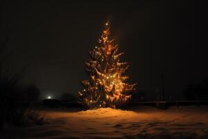 Navidad árbol a noche. Navidad víspera. ai generado foto