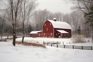 Red Barn In The Snow. Christmas Eve. photo