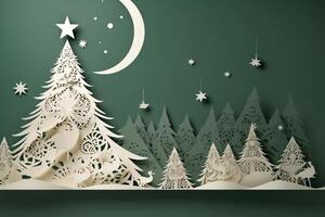 Papercut Christmas Tree Banner. Christmas Eve. photo