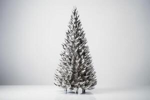 metal Navidad árbol en blanco antecedentes. Navidad víspera. ai generado foto