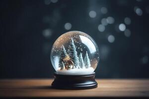 Christmas Tree In Snow Globe With Winter Scenery. Christmas Eve. photo