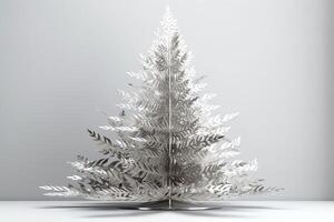 Metal Fir Tree Christmas Tree On White Background. Christmas Eve. photo