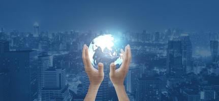 Human hands holding Earth planet. 3D rendering elements of this image furnished by NASA photo