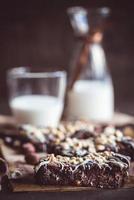 Chocolate brownies and milk photo