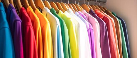 Fashion clothes on clothing rack colorful closet photo