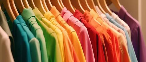 Fashion clothes on clothing rack colorful closet photo